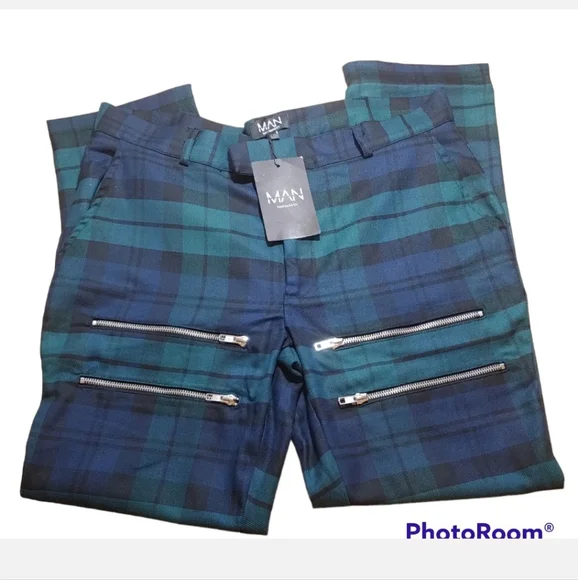 Boohoo Man Skinny Tartan Tailor Trousers Pants Ankle Zip Men 32 Hertiage Plaid - Picture 7 of 15
